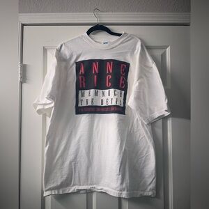 Vintage, Anne Rice Memnoch the Devil Graphic T-Shirt with Red and Black Design.